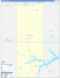 Franklin County, TX Wall Map Zip Code Basic Style 2024