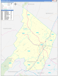 Frederick County, VA Wall Map Zip Code Basic Style 2024