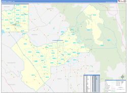 Fresno County, CA Wall Map Zip Code Basic Style 2024