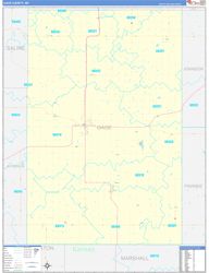 Gage County, NE Wall Map Zip Code Basic Style 2024