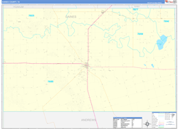 Gaines County, TX Wall Map Zip Code Basic Style 2024