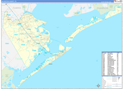 Galveston County, TX Wall Map Zip Code Basic Style 2024