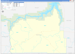 Garfield County, MT Wall Map Zip Code Basic Style 2023