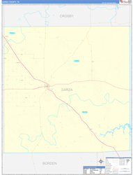 Garza County, TX Wall Map Zip Code Basic Style 2024