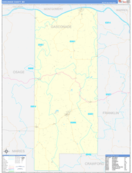 Gasconade County, MO Wall Map Zip Code Basic Style 2024