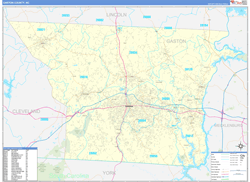 Gaston County, NC Wall Map Zip Code Basic Style 2024