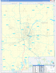 Genesee County, MI Wall Map Zip Code Basic Style 2024