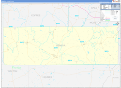 Geneva County, AL Wall Map Zip Code Basic Style 2024