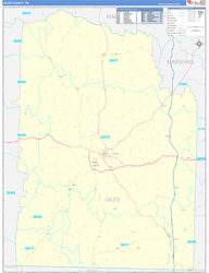 Giles County, TN Wall Map Zip Code Basic Style 2024