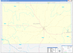 Gillespie County, TX Wall Map Zip Code Basic Style 2024