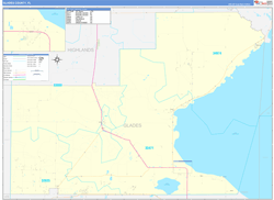 Glades County, FL Wall Map Zip Code Basic Style 2023