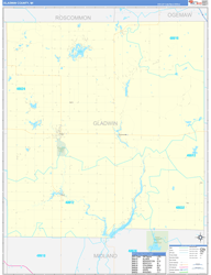Gladwin County, MI Wall Map Zip Code Basic Style 2024