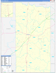 Grady County, OK Wall Map Zip Code Basic Style 2024