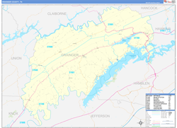 Grainger County, TN Wall Map Zip Code Basic Style 2024