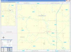 Grant County, IN Wall Map Zip Code Basic Style 2024