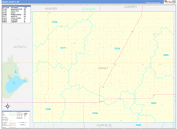 Grant County, OK Wall Map Zip Code Basic Style 2024