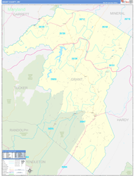 Grant County, WV Wall Map Zip Code Basic Style 2024