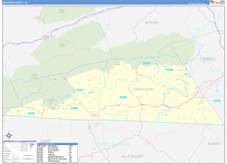 Grayson County, VA Wall Map Zip Code Basic Style 2024