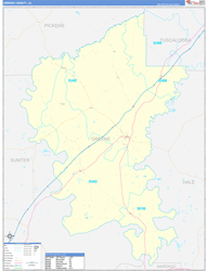 Greene County, AL Wall Map Zip Code Basic Style 2024