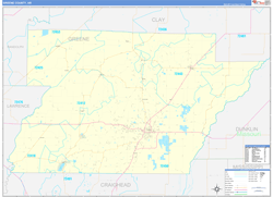 Greene County, AR Wall Map Zip Code Basic Style 2024