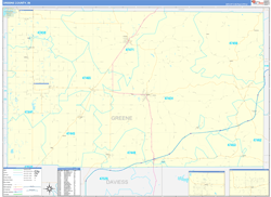 Greene County, IN Wall Map Zip Code Basic Style 2024