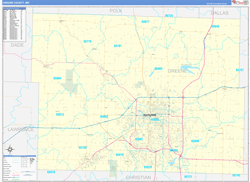 Greene County, MO Wall Map Zip Code Basic Style 2024