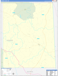 Greene County, MS Wall Map Zip Code Basic Style 2024