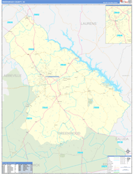 Greenwood County, SC Wall Map Zip Code Basic Style 2024