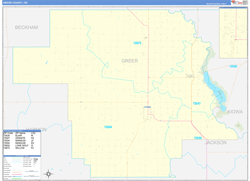 Greer County, OK Wall Map Zip Code Basic Style 2024