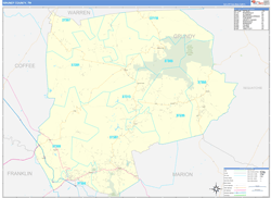 Grundy County, TN Wall Map Zip Code Basic Style 2024