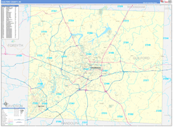 Guilford County, NC Wall Map Zip Code Basic Style 2024