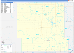 Guthrie County, IA Wall Map Zip Code Basic Style 2024