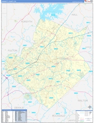 Gwinnett County, GA Wall Map Zip Code Basic Style 2024
