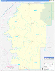 Hale County, AL Wall Map Zip Code Basic Style 2024
