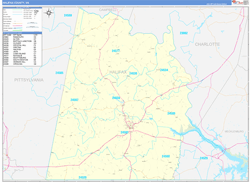 Halifax County, VA Wall Map Zip Code Basic Style 2024