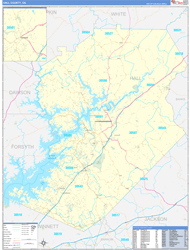 Hall County, GA Wall Map Zip Code Basic Style 2024
