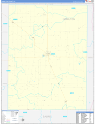 Hamilton County, IL Wall Map Zip Code Basic Style 2024