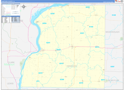 Hancock County, IL Wall Map Zip Code Basic Style 2024
