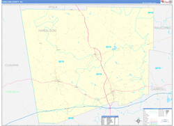 Haralson County, GA Wall Map Zip Code Basic Style 2024