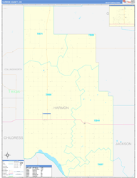 Harmon County, OK Wall Map Zip Code Basic Style 2024