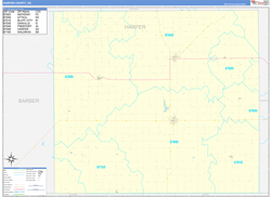 Harper County, KS Wall Map Zip Code Basic Style 2024