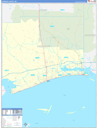 Harrison County, MS Wall Map Zip Code Basic Style 2024