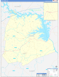Hart County, GA Wall Map Zip Code Basic Style 2024