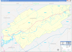 Hawkins County, TN Wall Map Zip Code Basic Style 2024