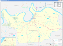 Henderson County, KY Wall Map Zip Code Basic Style 2024