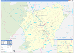 Henderson County, NC Wall Map Zip Code Basic Style 2024