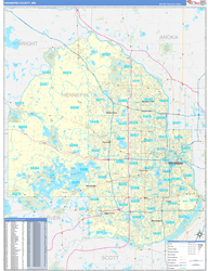 Hennepin County, MN Wall Map Zip Code Basic Style 2024