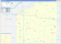 Henry County, IL Wall Map Zip Code Basic Style 2024