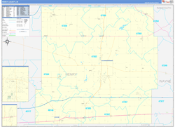 Henry County, IN Wall Map Zip Code Basic Style 2024