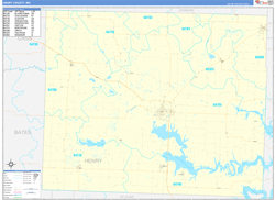 Henry County, MO Wall Map Zip Code Basic Style 2024